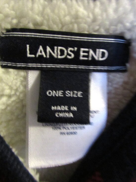 Lands End Buffalo Print Sherpa Fleece Lined Pancho Jacket Red Black One Size - Picture 4 of 5